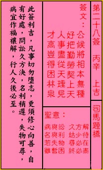 关帝灵签 第28签：上吉 司马题桥