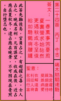 关帝灵签 第24签：中吉 端木结驷连骑